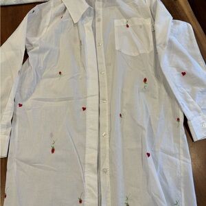 White Shirt with Red Embroidery